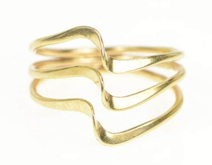 14K Yellow Gold 1960's Layered Wavy Curvy Statement Band Ring
