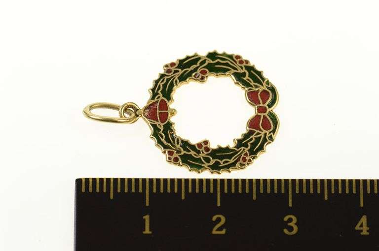 Gold Filled Holiday Wreath Enamel Christmas Bow Charm/Pendant