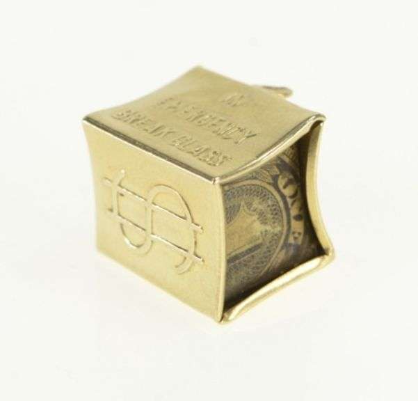 14K Yellow Gold Vintage Emergency Mad Money Cash Box Charm/Pendant