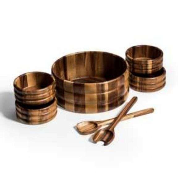7-Piece Acacia Wood Salad Bowl Set
