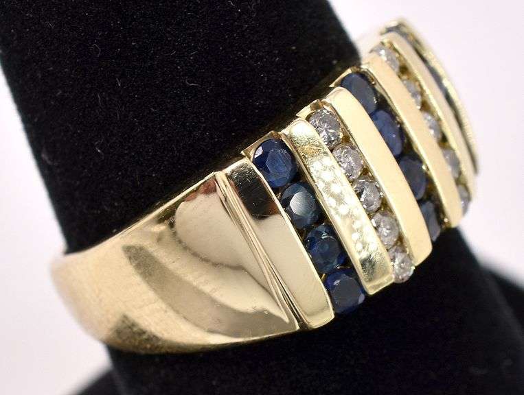 Brilliant Blue Sapphire And Diamond Ring In 14K Yellow Gold