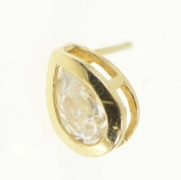 14K Yellow Gold Pear Cubic Zirconia Solitaire Single Stud Earring