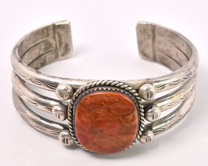 Coral Cuff Bracelet In Sterling Silver