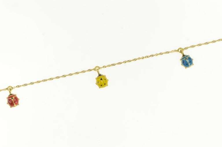 18K Yellow Gold Enamel Rainbow Lady Bug Lucky Charm/Pendant