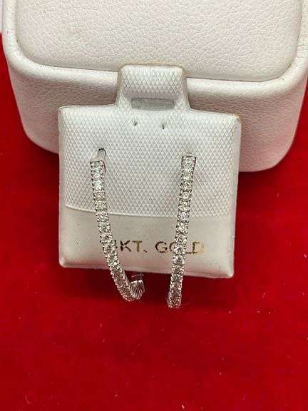 CERTIFIED BRAND NEW 14K WHITE GOLD AND DIAMOND LOOP EARRINGS