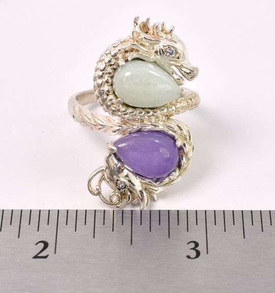 Purple And Light Green Gemstone Ring In Sterling Silver