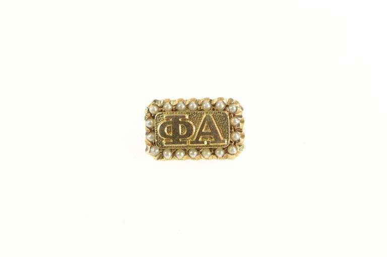 10K Yellow Gold Phi Alpha Victorian Seed Pearl Greek Lapel Pin/Brooch