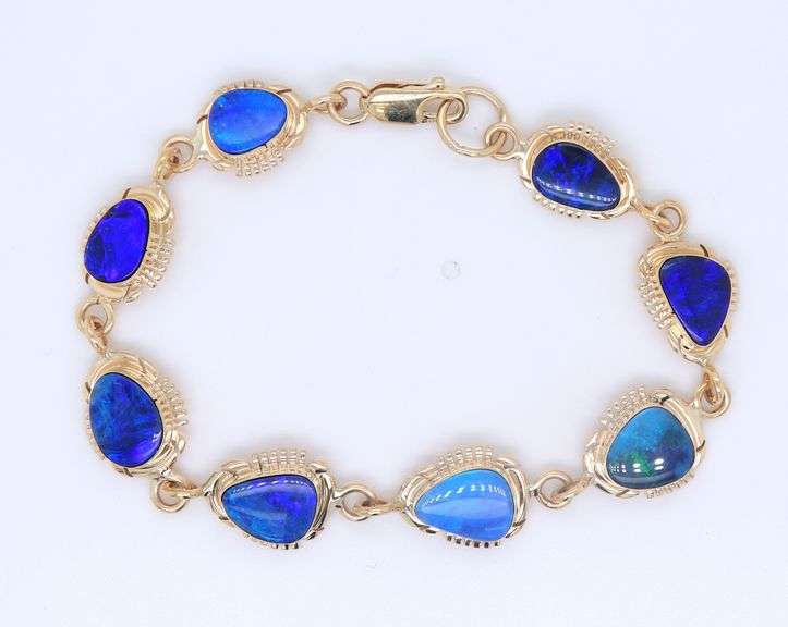 Gorgeous Yellow Gold 8 Station Boulder Opal Bracelet