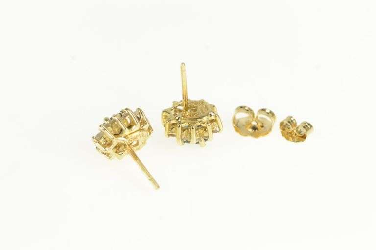 14K Yellow Gold Oval Sapphire Diamond Halo Vintage Stud Earrings