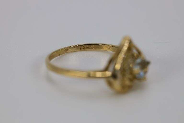 14k Yellow Gold Round Natural Blue Topaz Filigree Heart Promise Ring Size 4.75