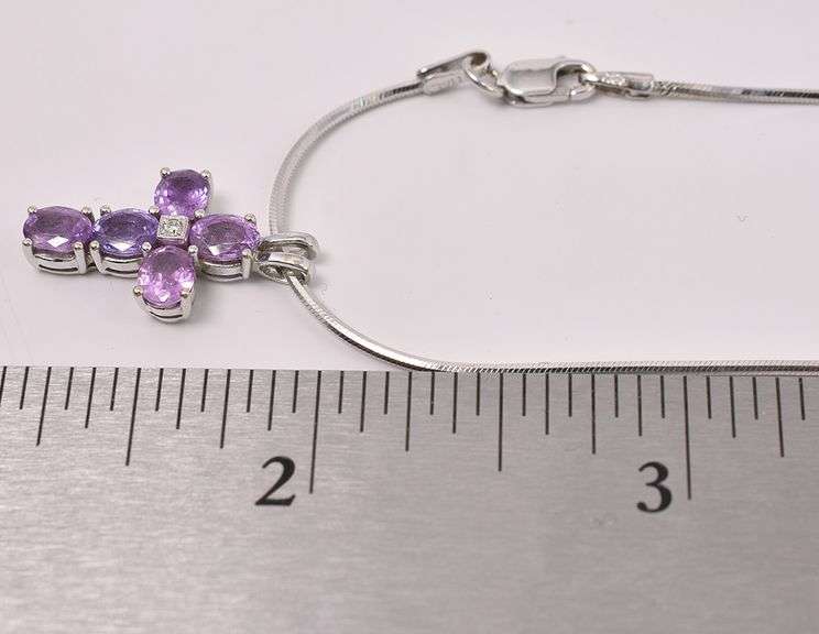 Purple Amethyst Cross Pendant Necklace In Sterling Silver