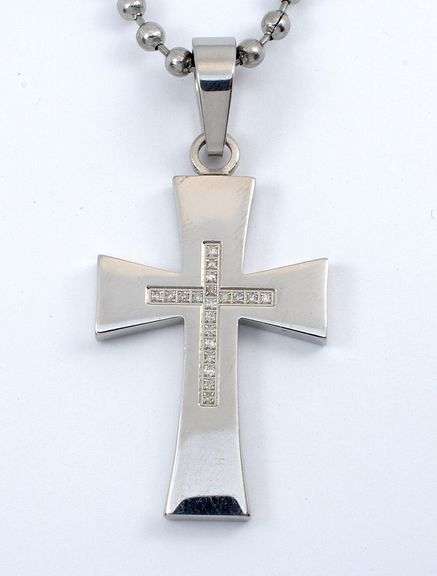Fashionable Unisex Steel Cross with Diamonds
