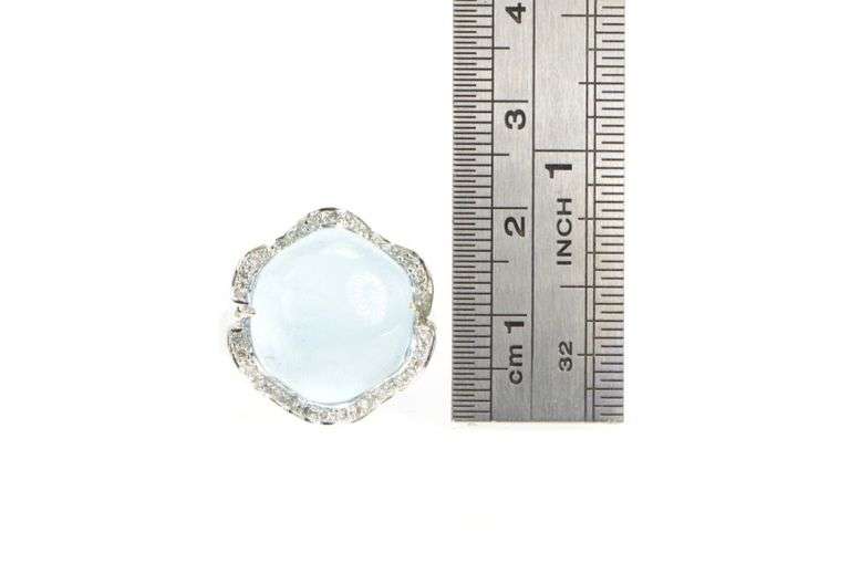 14K White Gold Scalloped Sim. Aquamarine Diamond Scalloped Ring