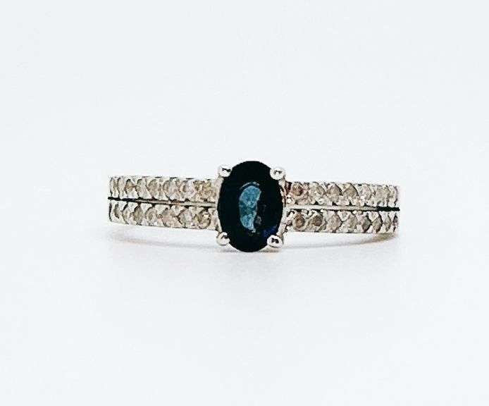 14kt Solid White Gold, Blue Sapphire, & Diamond Ring