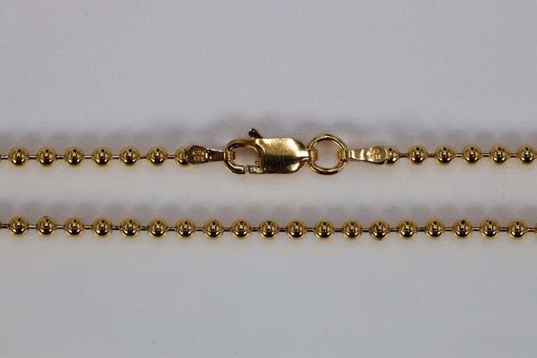22k Yellow Gold Plated Sterling Silver Italian Ball Bead Chain 2.2mm 925 Italy New Dog Tag Necklace 18"
