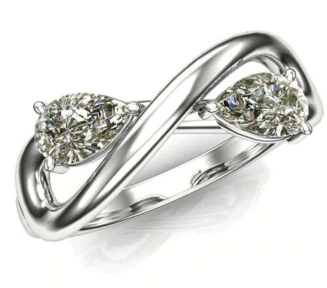 Twin Pear Cut Solitaires VVs1 Fire Moissanite Ring