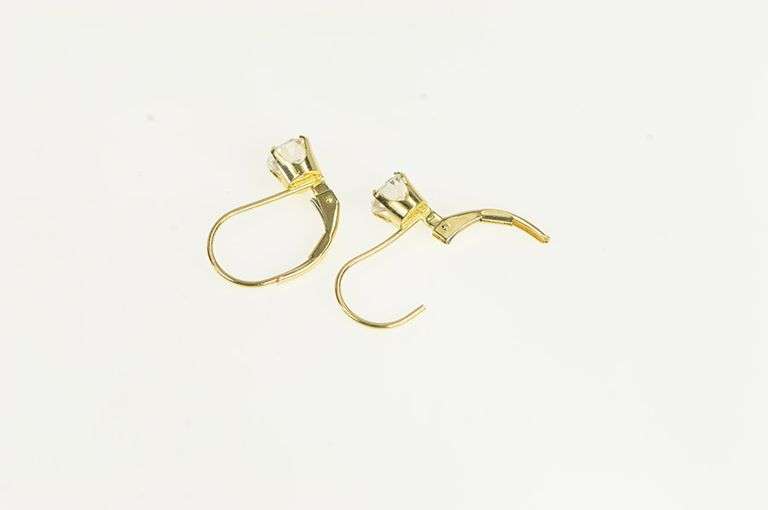 14K Yellow Gold Round Cubic Zirconia Solitaire Lever Back Earrings
