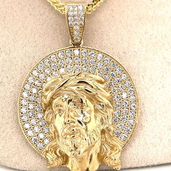 14K YELLOW GOLD JESUS FACE CHARM WITH CHAIN