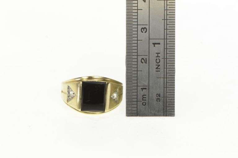 10K Yellow Gold Black Onyx CZ Accent Vintage Retro Statement Ring
