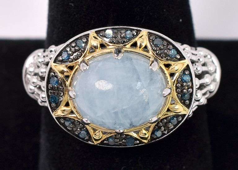 Quartz And Blue Diamond Ring In Sterling Silver