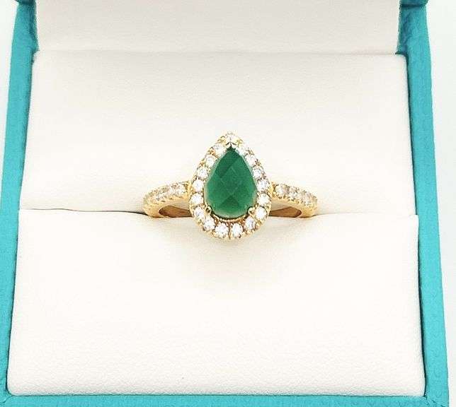 18kt Gold Plated, Emerald, & White Sapphire Ring
