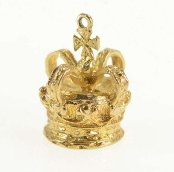 9K Yellow Gold 3D Crown Jewels Queen King Royal Charm/Pendant