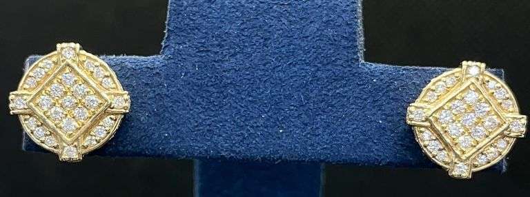 14K YELLOW GOLD CLUSTER DIAMOND STUD EARRINGS