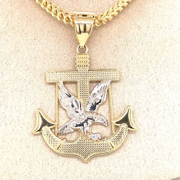 14K YELLOW AND WHITE GOLD ANCHOR & EAGLE CHARM WITH CHAIN