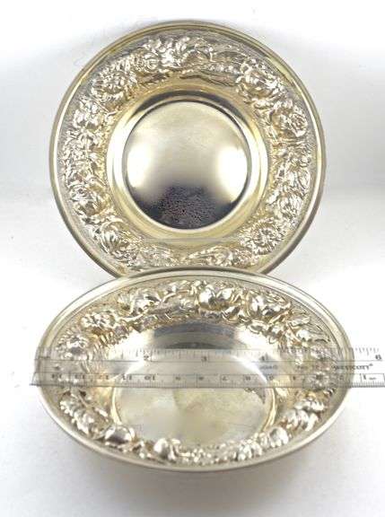 Lovely Pair of Hand-Chased Stieff Sterling 5.5" Dishes