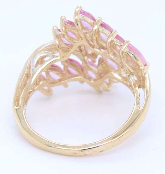 Attractive Yellow Gold Marquoise Pink Sapphire and Diamond Cocktail Ring