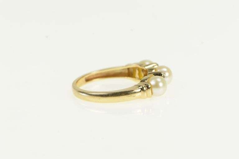 10K Yellow Gold Pearl Diamond Accent Vintage Statement Ring
