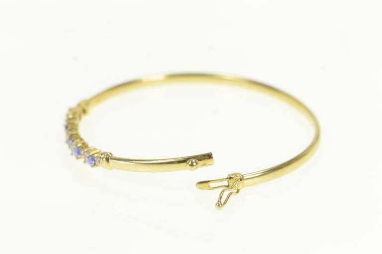 14K Yellow Gold Tanzanite Diamond Vintage Oval Bangle Bracelet