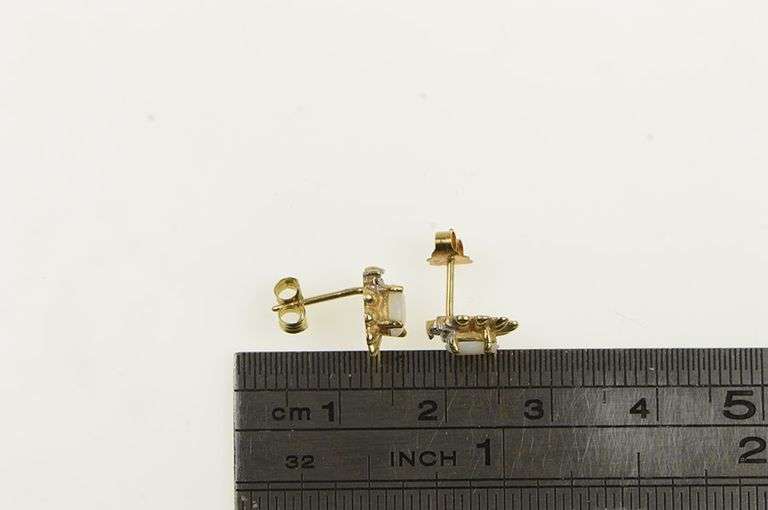 10K Yellow Gold Natural Opal Diamond Accent Vintage Stud Earrings