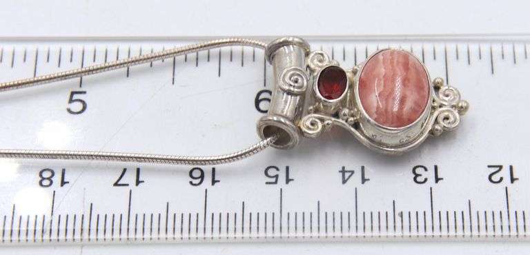 Sterling Silver Signed Gemstone Pendant on Italian Snake Chain Necklace