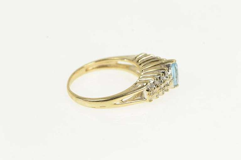 14K Yellow Gold Marquise Blue Topaz Diamond Cluster Band Ring