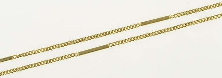 14K Yellow Gold 1.5mm Bar & Curb Chain Link Vintage Necklace