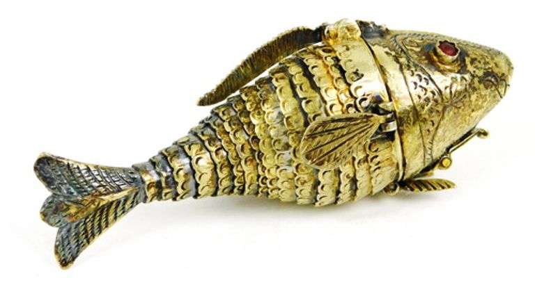 Rare Antique Articulated Fish Vinaigrette