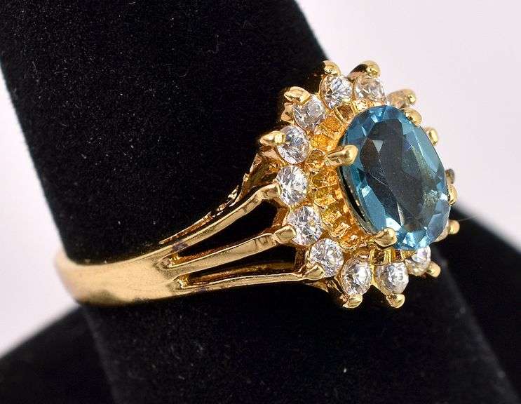 Vermeil Blue Topaz And CZ Ring In Sterling Silver