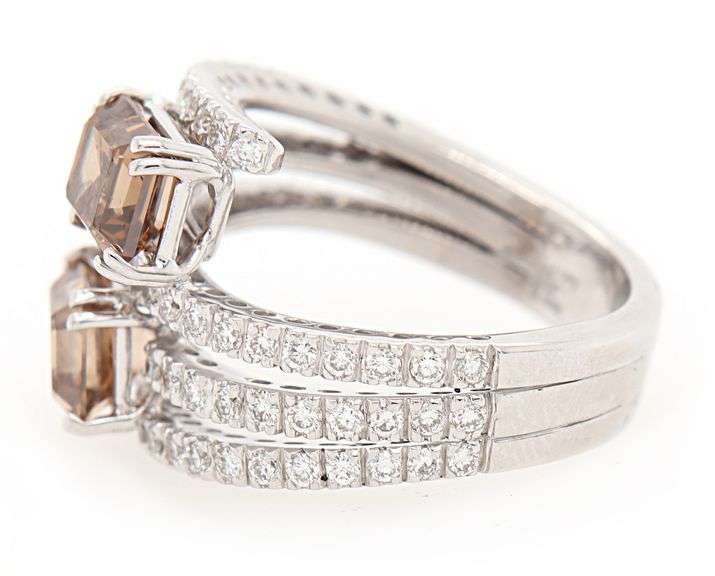 Leo Pizzo 4.10ctw Brown and White Diamond Bypass Ring in 18K W/Box