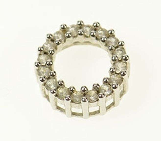 14K White Gold Classic Circle Round CZ Inset Pendant