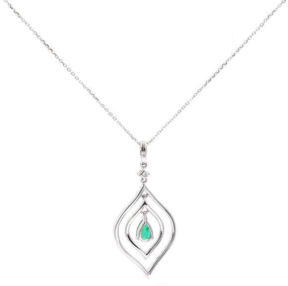 Italian 0.40ct Pear Cut Emerald and 0.80ctw Diamond Pendant Necklace in 14K