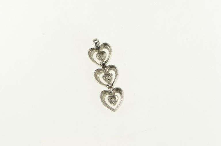 14K White Gold Tiered Diamond Heart Valentine Love Charm/Pendant