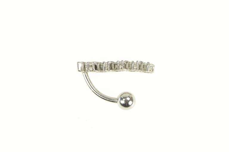 14K White Gold Five Stone CZ Dangle Belly Button Ring Body Jewelry