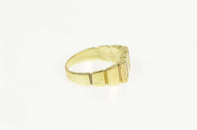 14K Yellow Gold Squared Grooved Diamond Retro Vintage Ring
