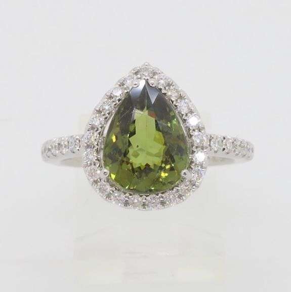 Demantoid Garnet & Diamond Halo Ring in 18k