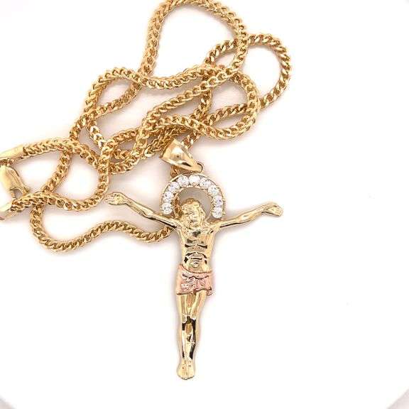 14K YELLOW AND ROSE GOLD JESUS CHARM WITH CHAIN