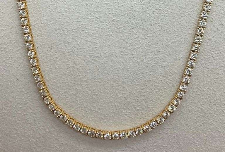 CERTIFEID BRAND NEW LADIES 14K YELLOW GOLD DIAMOND TENNIS NECKLACE- 20.00+ CARATS!!!