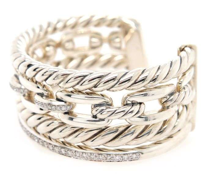 David Yurman Diamond Wellesley Cuff Bracelet in Sterling