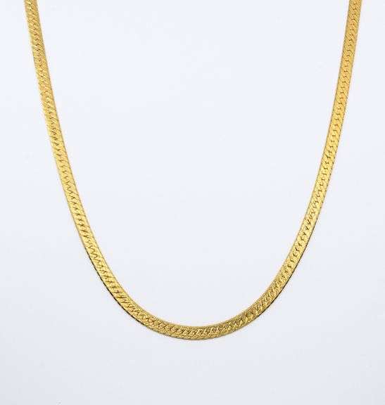 Long 14k Etched Herringbone Necklace