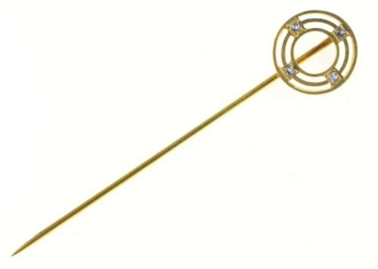 14K Yellow Gold Art Deco Sim. Sapphire Circle Round Stick Pin